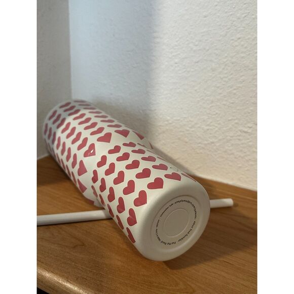 Simple Modern Pink Hearts on White Straw Tumbler 40 Oz. NIB - Picture 4 of 5